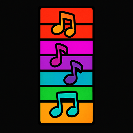 vertical bar with vivid colored notes in it.
In-Game asset.  2d.  High contrast.  No shadows