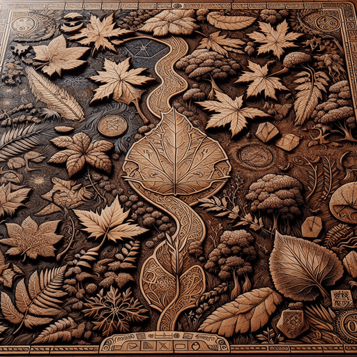A mystical rectangle fantasy board with leaves.