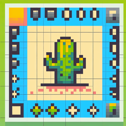 Pixelated cactus seen from above.
Single Game Texture.  In-Game asset.  2d.  Blank background.  High contrast.  No shadows