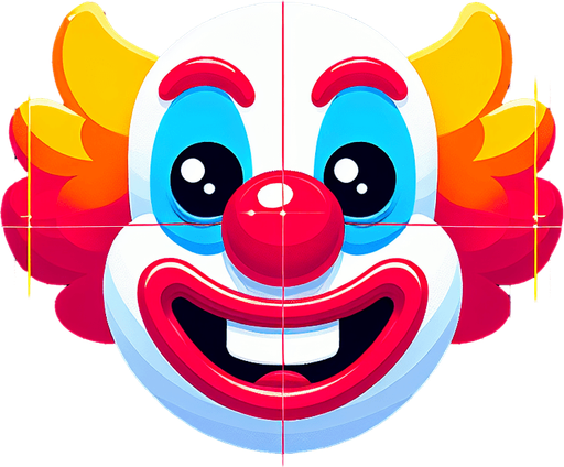 clown face.
Single Game Texture.  In-Game asset.  2d.  Blank background.  High contrast.  No shadows