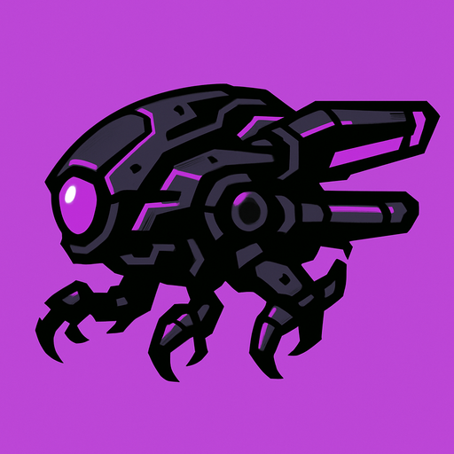 military black purple alien drone. side scroller view.
In-Game asset.  2d.  High contrast.  No shadows