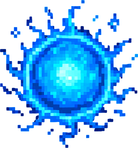 A blue glowing orb of magic. Pixel art.
In-Game asset.  2d.  High contrast.  No shadows