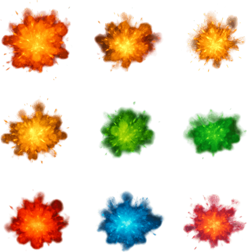 VFX pack of different explosions particles. Different colors. HD colors. ellipse. circle
In-Game asset.  3d.  High contrast.  No shadows