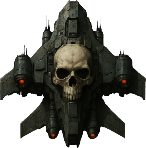 war drone spaceship skull tip top view.