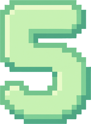 A pixel art number "5" designed for a cozy, cute retro 2D game UI with a bird theme. The number is rendered in soft pastel light green tones to harmonize with the gentle and sweet aesthetic of the game. It has a clean, simple, and rounded pixel style with no harsh edges, fitting perfectly within the pixel art UI style. The number is bold and easily readable at small sizes..
In-Game asset.  2d.  High contrast.  No shadows. pixel art. retro. 2d ui. number. pastel light green. simple. rounded edges. bold. cute. minimal