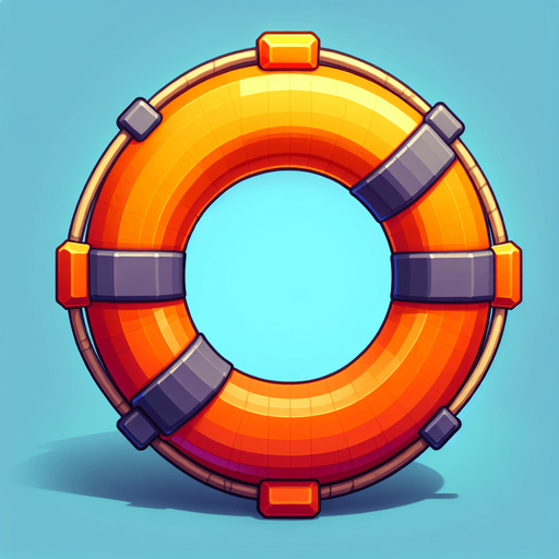 orange life rings asset that revive from water.
Single Game Texture.  In-Game asset.  2d.  Blank background.  High contrast.  No shadows