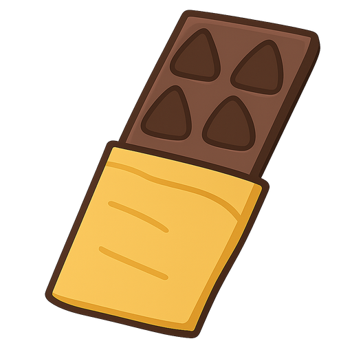 chocolate bar, yellow packet. No background. Transparent background. Blank background. No shadows. 2d. In-Game asset. flat