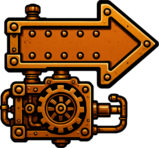 has una flecha de señalizacion en estilo steampunk.
In-Game asset.  2d.  High contrast.  No shadows