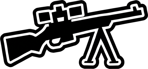 black sniper icon with white stroke.
In-Game asset.  2d.  High contrast.  No shadows