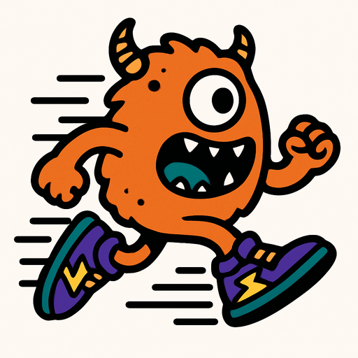Monster with very fast shoes.
In-Game asset.  2d.  High contrast.  No shadows