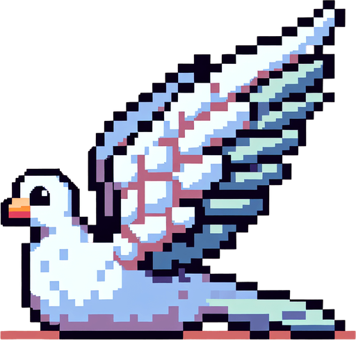 8-bit. cartoon. pigeon wing. seen from the side. in game assset. Single Game Texture. In-Game asset. 2d. Blank background. High contrast. No shadows.
