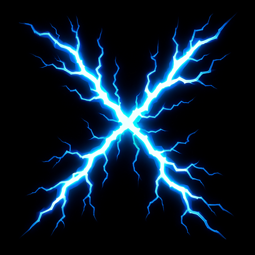 X shape electricity.
In-Game asset.  2d.  High contrast.  No shadows