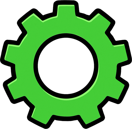 Green gear top view tranparent.
In-Game asset.  2d.  High contrast.  No shadows