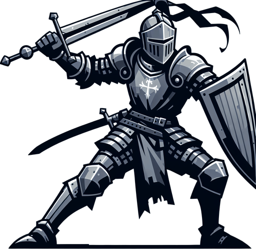 An animated image an aggressive medieval knight.
Single Game Texture. In-Game asset. 2d. Blank background. High contrast. No shadows.