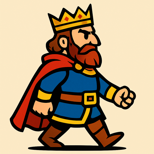 bir imparatorluğun kralı , sağdan sola yürür gibi.
In-Game asset.  2d.  High contrast.  No shadows