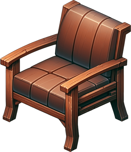 a wooden brown chair.
In-Game asset. Blank background. High contrast.