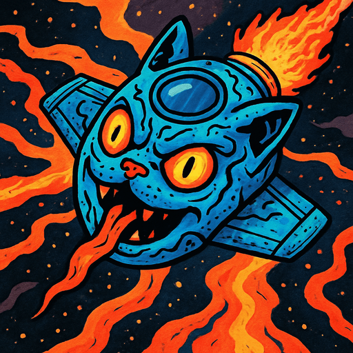 crazy blue lava cat spaceship top view.