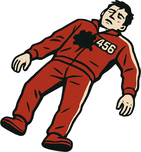 A Human Wearing Shirt And Pants Looking like the squid game clothes and dead
In-Game asset.  2d.  High contrast.  No shadows