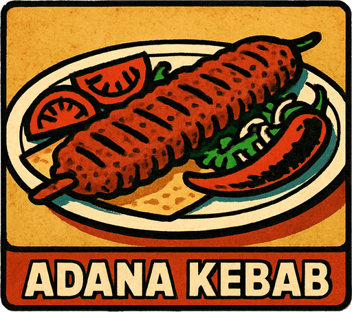 Fener adlı mavi tikli bir twitter sayfasının adana kebab paylaştığı bir görsel oluştur . retro temada olsun !.
In-Game asset.  2d.  High contrast.  No shadows