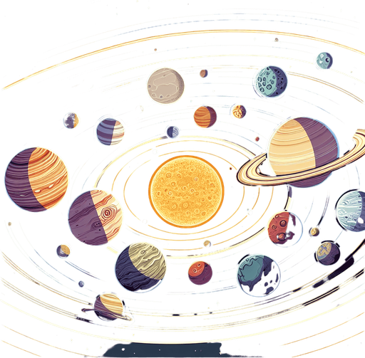 Solar system.
Single Game Texture.  In-Game asset.  2d.  Blank background.  High contrast.  No shadows