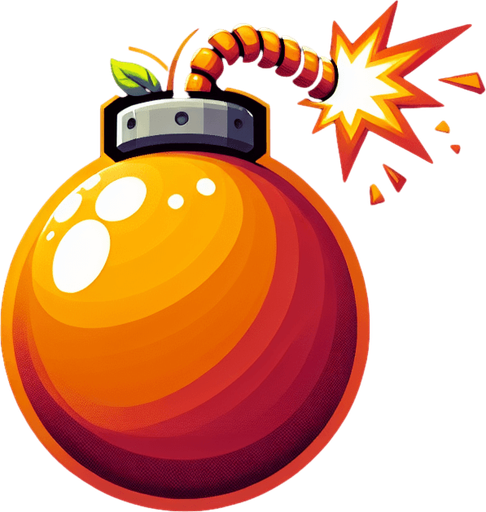 firing Bomb Asset firing on top of the bomb thread: Approximately 512x512 pixels. Consistent with fruit sizes to maintain visual coherence..
Single Game Texture.  In-Game asset.  2d.  Blank background.  High contrast.  No shadows