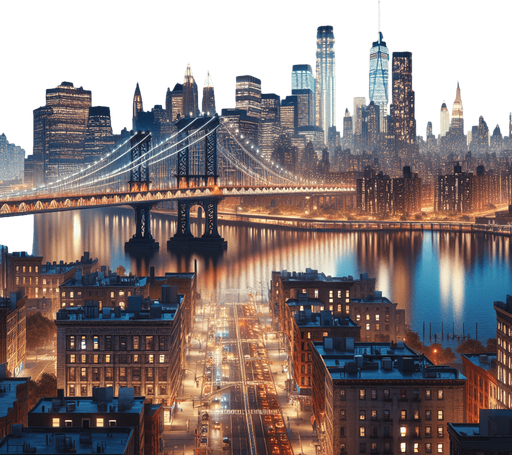 Photorealistic and ultrawide panoramic landscape from New york at night.