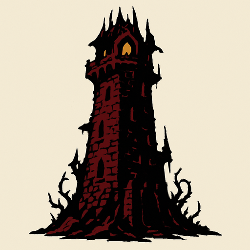 korkunç bir kule.
In-Game asset.  2d.  High contrast.  No shadows
