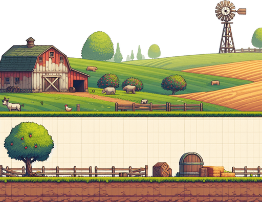 Ферма.
Single Game Texture. In-Game asset. 2d. Blank background. High contrast. No shadows.