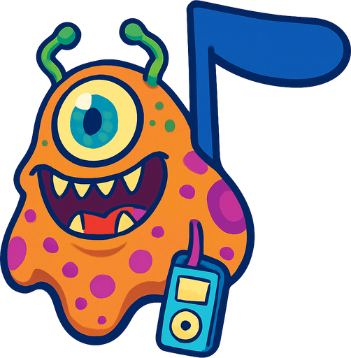 MÜZİK NOTASI ŞEKLİNDE BİR UZAYLI CANAVAR ÇİZ AMA BU KARAKTER PLAYER VE İSMİ ASTERA ONA GÖRE TASARLA. AYAKSIZ. dONT WRİTE TEXT İN TO İMAGE. NO BLACK. 
In-Game asset.  2d.  High contrast.  No shadows