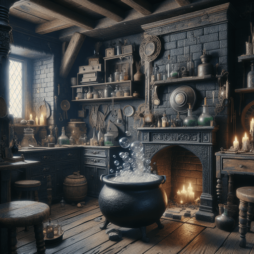 A witch's room with a cauldron
A witch's room with a cauldron