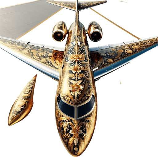 full top view of a luxury private guilded jet