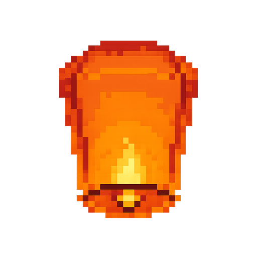 A chinese flying paper lantern, retro pixel style.
In-Game asset.  2d.  High contrast.  No shadows