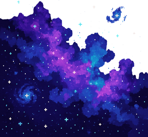 Space nebula background, cosmic clouds, purple and blue colors, stars and galaxies, sci-fi atmosphere, 2D pixel art.
In-Game asset.  2d.  High contrast.  No shadows