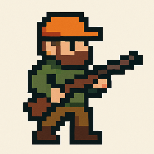 Hunter pixel.
In-Game asset.  2d.  High contrast.  No shadows
