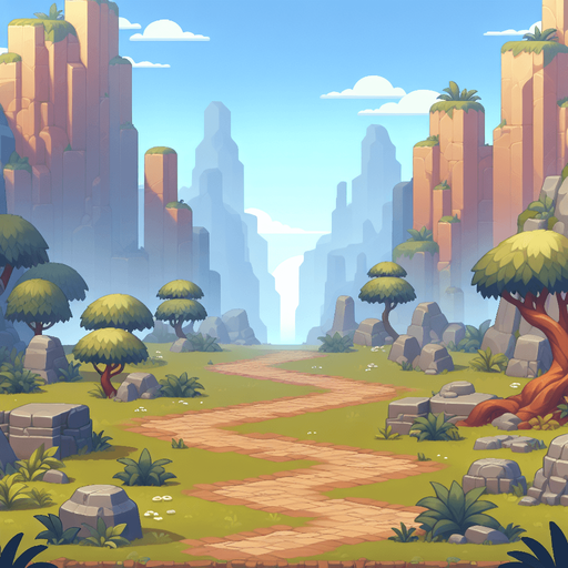 A path.
Single Game Texture.  In-Game asset.  2d.  Blank background.  High contrast.  No shadows