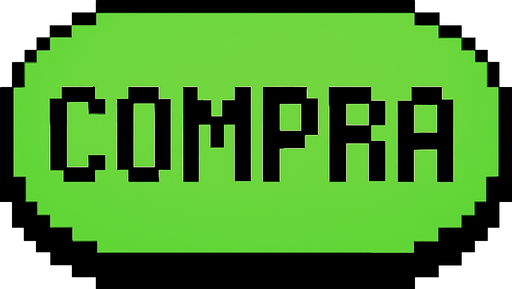 Boton verde ovalado qué dice "compra" estilo 2d pixel 1989.
In-Game asset.  2d.  High contrast.  No shadows