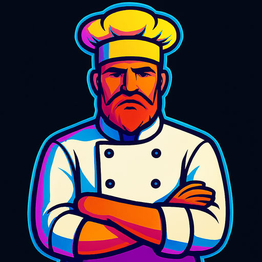 This man with no fishing rod and chefs clothes on, facing forward.