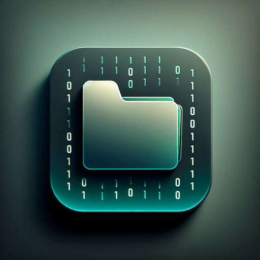 A square folder icon with rounded edges, designed to represent a storage app for binary files. The folder graphic in the center is smooth and minimalistic, featuring faint, glowing neon accents in matrix green to suggest a post-apocalyptic and tech-savvy theme. Subtle rows of binary digits ('0' and '1') are faintly integrated into the folder's surface, blending seamlessly with the design. The background is a clean gradient transitioning from dark grey to soft teal, evoking a sense of advanced technology and digital precision. The overall appearance is sleek, professional, and minimalistic, making it suitable as a 2D game asset with a blank, high-contrast background and no shadows.
