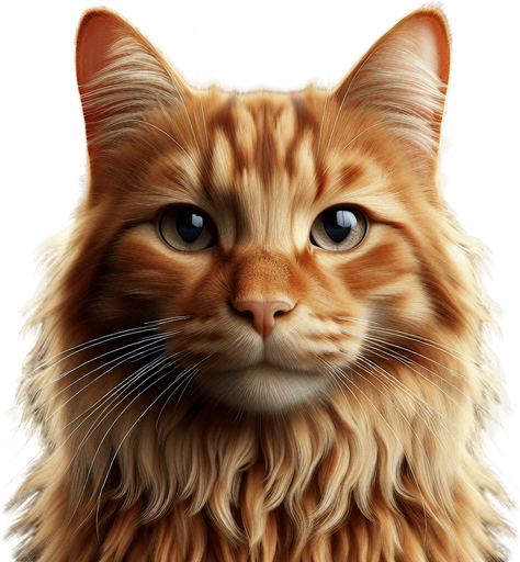 Photorealistic ginger cat face, front view..