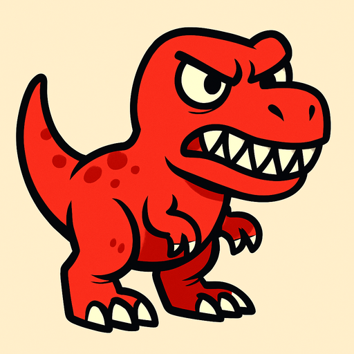 sevimli bir dinazor olsun ancak açık kırmızı ve dişleri olan azcık da kızgın olsun.
High contrast.  No shadows