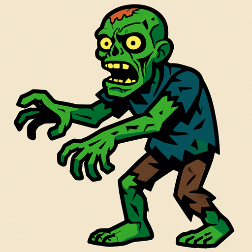Un zombie.
In-Game asset.  2d.  High contrast.  No shadows