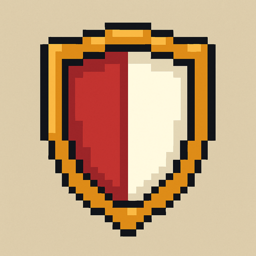 A pixel shield image.
In-Game asset.  2d.  High contrast.  No shadows