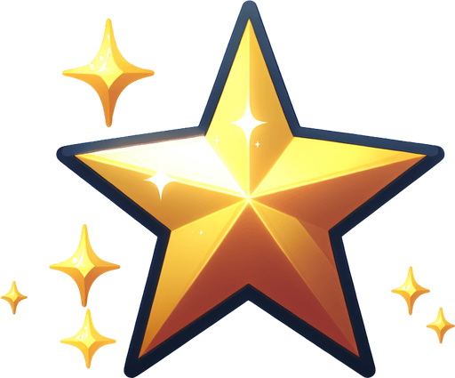 A shining star.
Single Game Texture.  In-Game asset.  2d.  Blank background.  High contrast.  No shadows