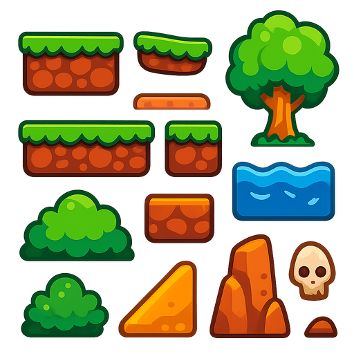 pack Terrain assets for platform game, HD colors.
In-Game asset.  2d.  High contrast.  No shadows