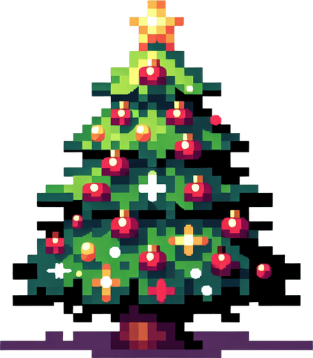 A christmas tree. Pixelart. Single Game Texture. In-Game asset. 2d. Blank background. High contrast. No shadows.