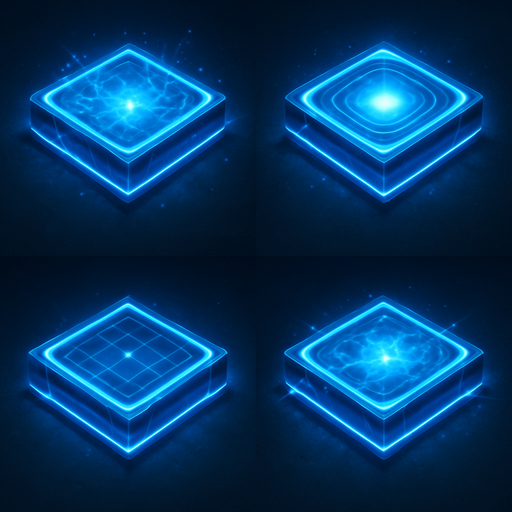 2x2 Sprite Sheet of futuristic blue energy square.
Seen from above.