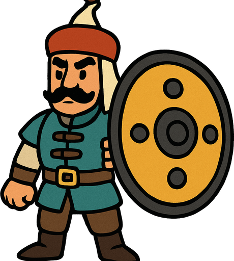 Animasyon çizgi dizi tarzında kalkanlı osmanlı askeri.Kalkanları büyük olsun
In-Game asset.  2d.  High contrast.  No shadows