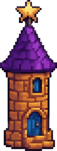pixel art büyücü kulesi.
In-Game asset.  2d.  High contrast.  No shadows
