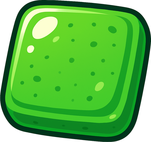 Edible square, single green candy.
In-Game asset.  2d.  High contrast.  No shadows