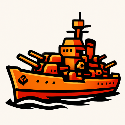 The medium warship balances speed and firepower. It is equipped with multiple cannons and moderate armor. It moves steadily and can withstand more hits than smaller ships, making it a tougher target..
In-Game asset.  2d.  High contrast.  No shadows